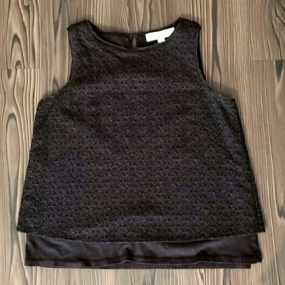 Navy Eyelet Layered Blouse